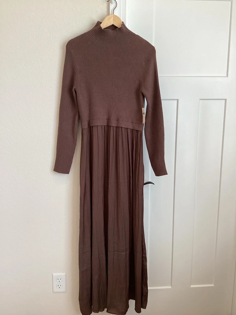 Anthropologie Thea Twofer Long-Sleeve Maxi Dress New XL Silky Root Beer Brown